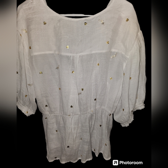 Harve Bernard White tie front blouse with gold stripes 2x NWT - Picture 3 of 9